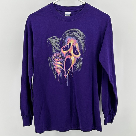 Gildan Tops - Purple Scream Ghostface Melting Graphic Long Sleeve T-Shirt Small Horror Slasher